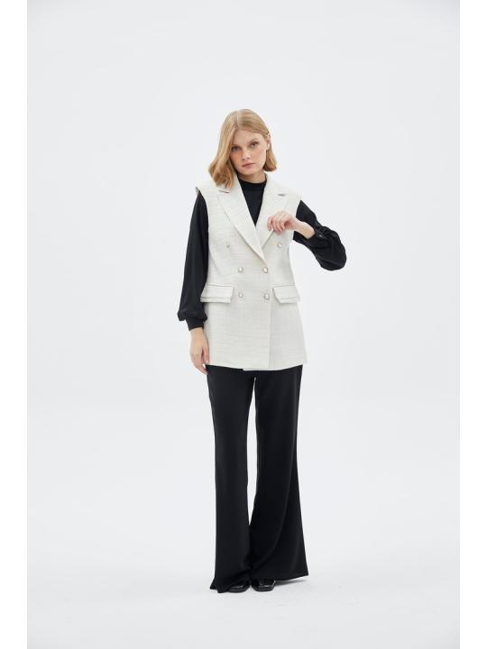 Ensemble trois pieces en tweed texturé écru boutonné TK-1387