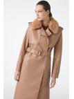Trench-coat en cuir à col de fourrure 13822
