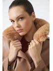 Trench-coat en cuir à col de fourrure 13822