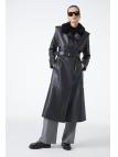 Trench-coat en cuir à col de fourrure 13822