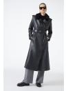 Trench-coat en cuir à col de fourrure 13822