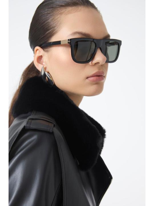 Trench-coat en cuir à col de fourrure 13822