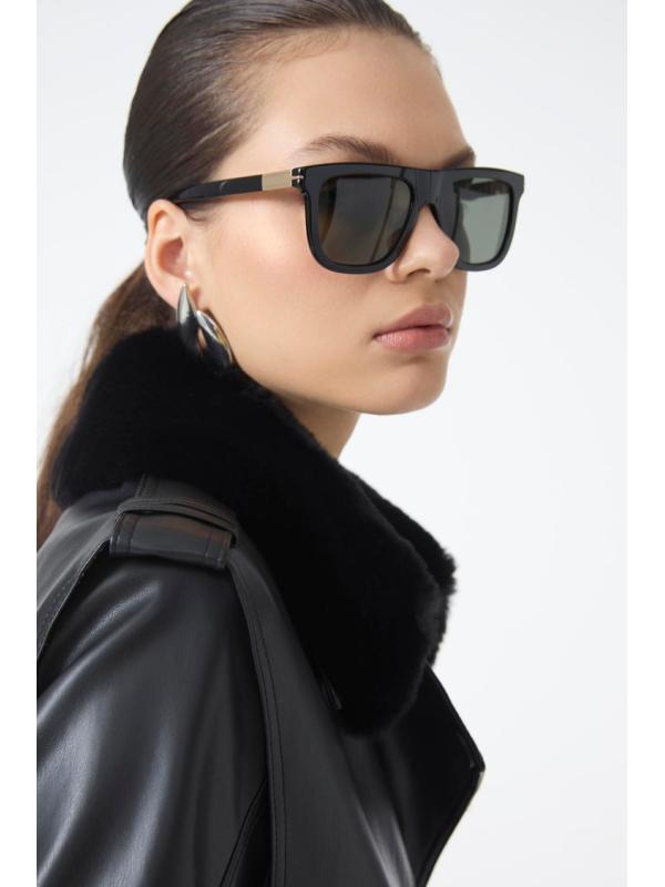 Trench-coat en cuir à col de fourrure 13822