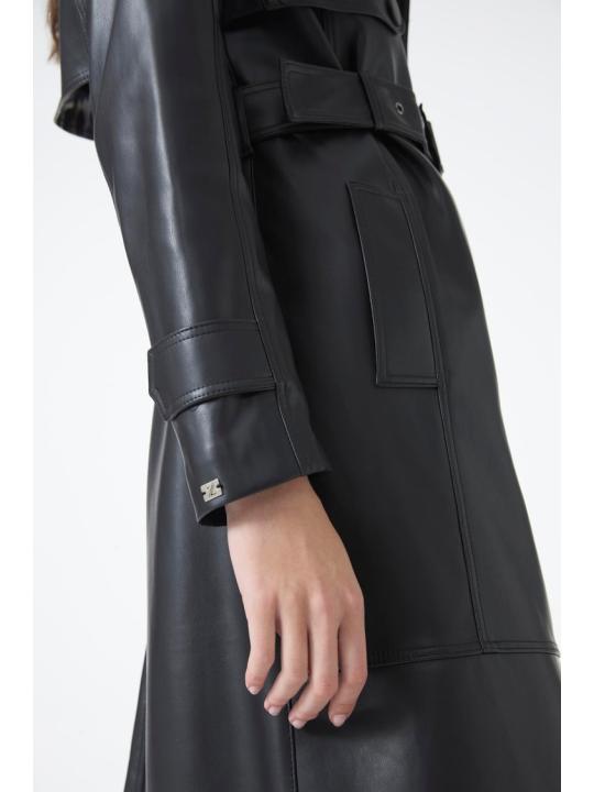 Trench-coat en cuir à col de fourrure 13822