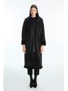 Manteau à fermeture éclair détaillée en fourrure noire 13899