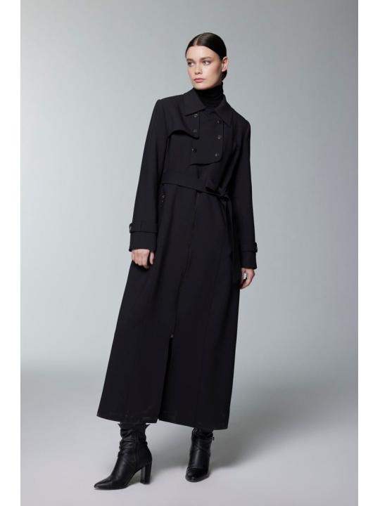 Trench-coat ceinturé avec boutons et fermeture éclair 13928