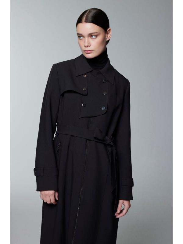 Trench-coat ceinturé avec boutons et fermeture éclair 13928