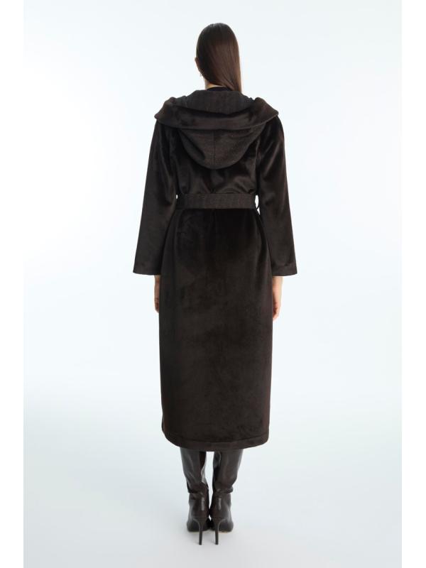 Manteau marron à capuche et ceinture 13970