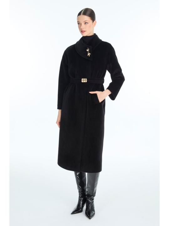 Manteau Broche noire à ceinture détaillée 13977