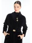 Manteau Broche noire à ceinture détaillée 13977