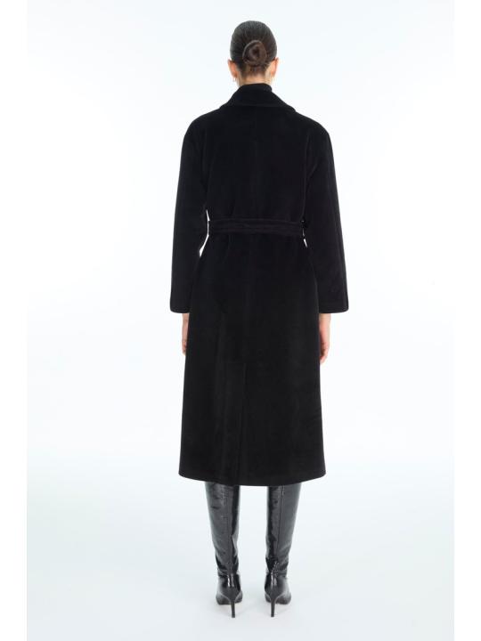 Manteau Broche noire à ceinture détaillée 13977