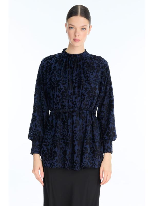 Chemisier à motifs à manches ballon B-0137