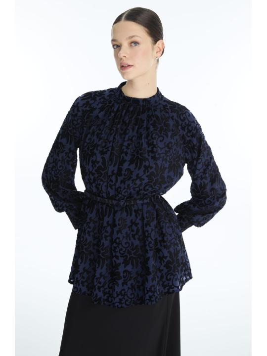 Chemisier à motifs à manches ballon B-0137