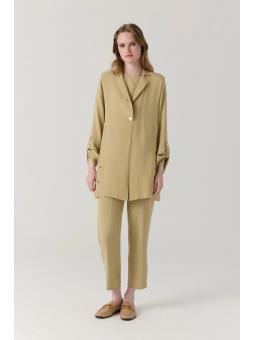 Ensemble beige minimaliste texturé à double boutonnage 1909