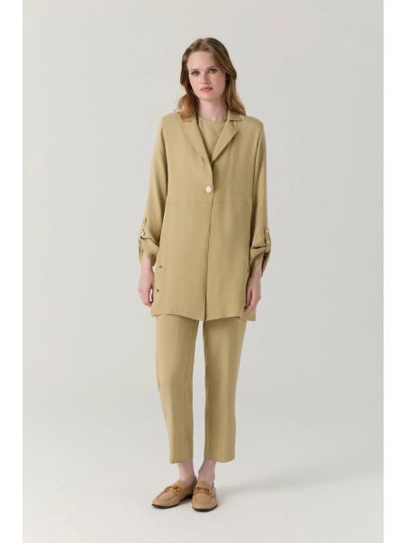 Ensemble beige minimaliste texturé à double boutonnage 1909