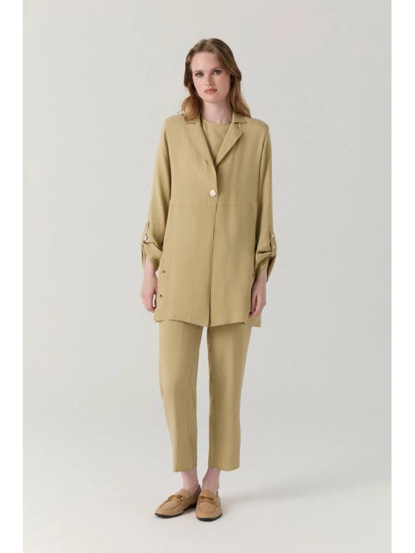 Ensemble beige minimaliste texturé à double boutonnage 1909