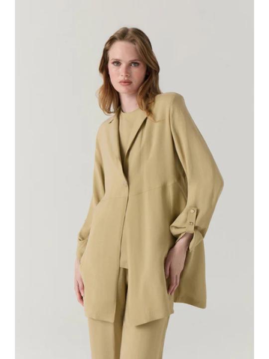 Ensemble beige minimaliste texturé à double boutonnage 1909