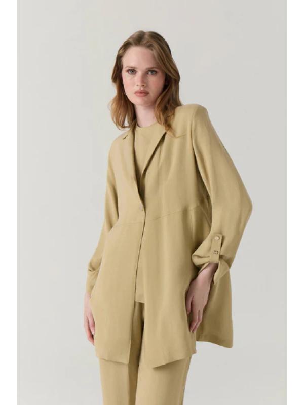 Ensemble beige minimaliste texturé à double boutonnage 1909