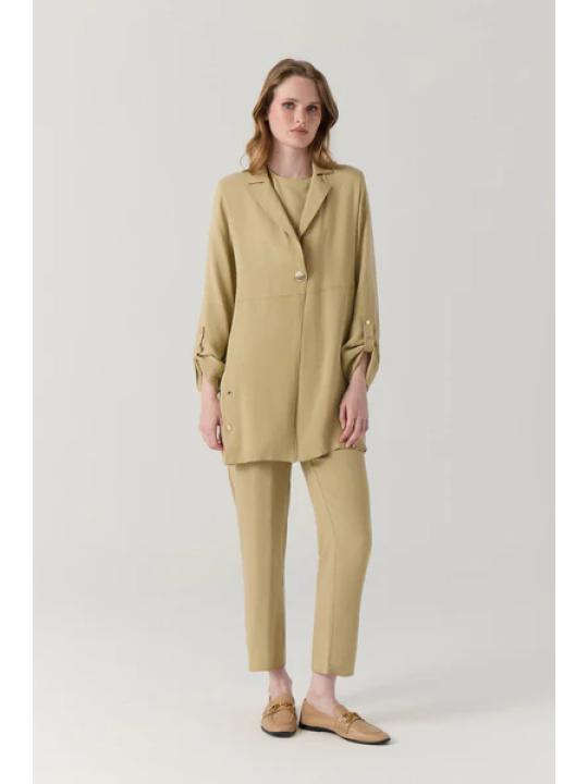 Ensemble beige minimaliste texturé à double boutonnage 1909