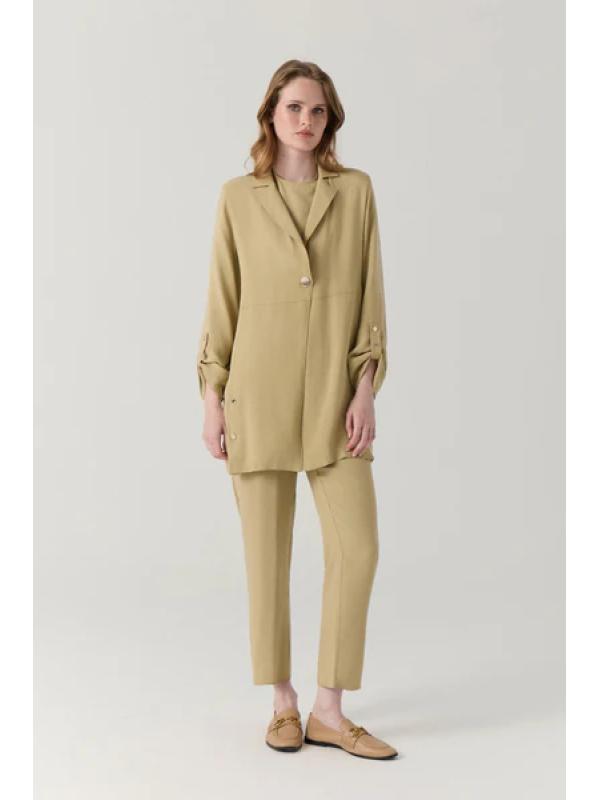 Ensemble beige minimaliste texturé à double boutonnage 1909