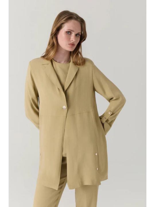 Ensemble beige minimaliste texturé à double boutonnage 1909