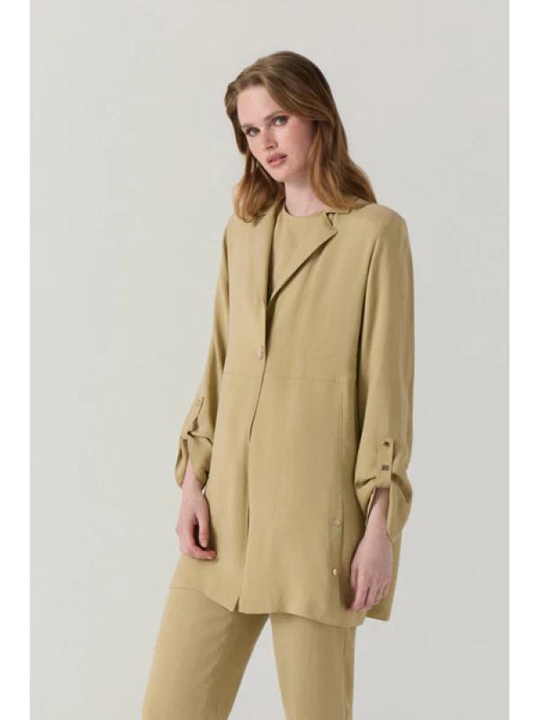 Ensemble beige minimaliste texturé à double boutonnage 1909